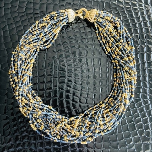 Vintage Art Deco Multi-Strand Gold & Black Seed Bead Torsade Statement N… - Picture 4 of 7